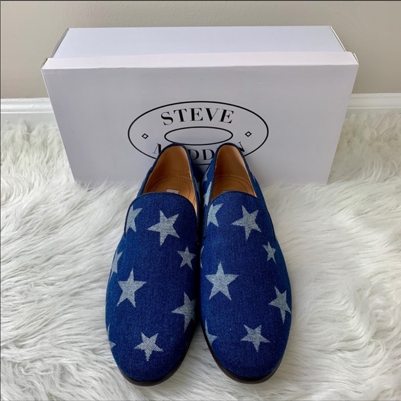 🔥STEVE MADDEN🔥LODESTAR DENIM BLUE LOAFERS PATRIOTIC STARS SIZE 9 NIB - Picture 2 of 7